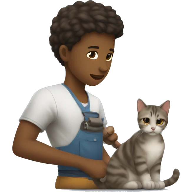 Un joven cargando a un gato emoji