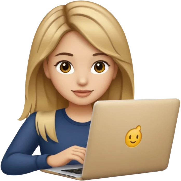 Pretty girl with medium long, light golden/brownish balayage hair, Latina, with a laptop, AI-generated emoji. emoji