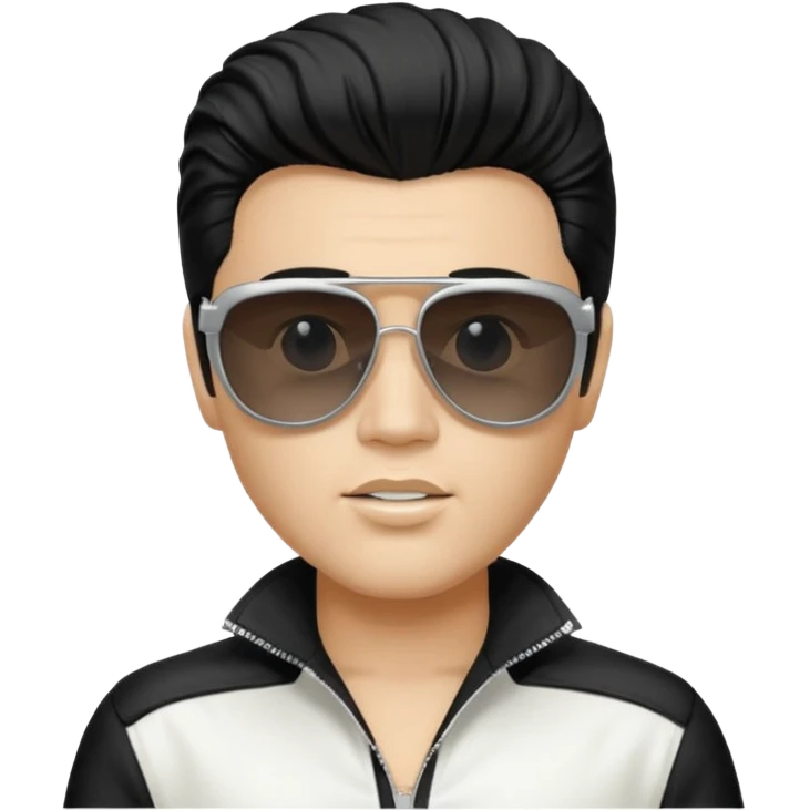 A boy with an Elvis Presley mask with sunglasses (with total black lenses)dressed as Elvis Presley (white dress) emoji