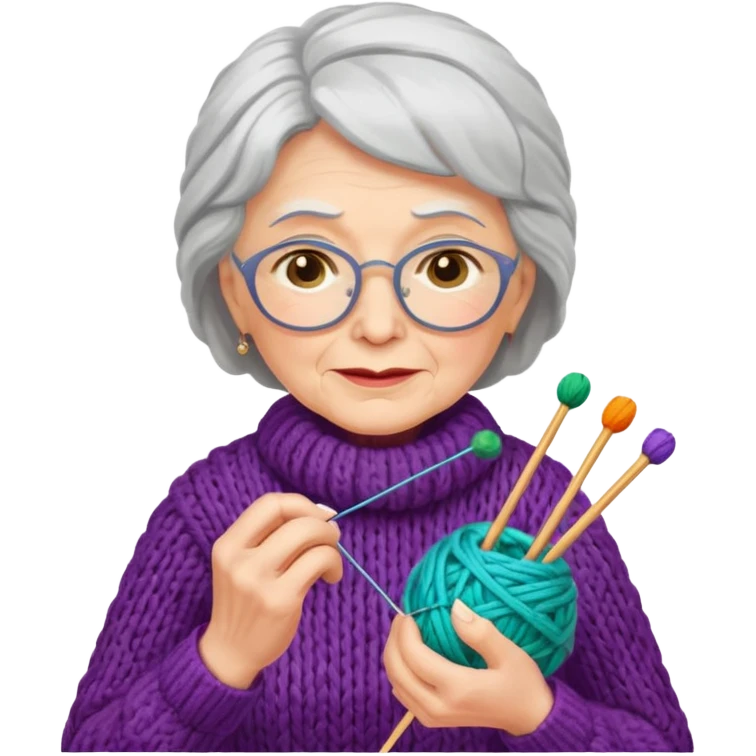 elderly woman knitting yarn emoji