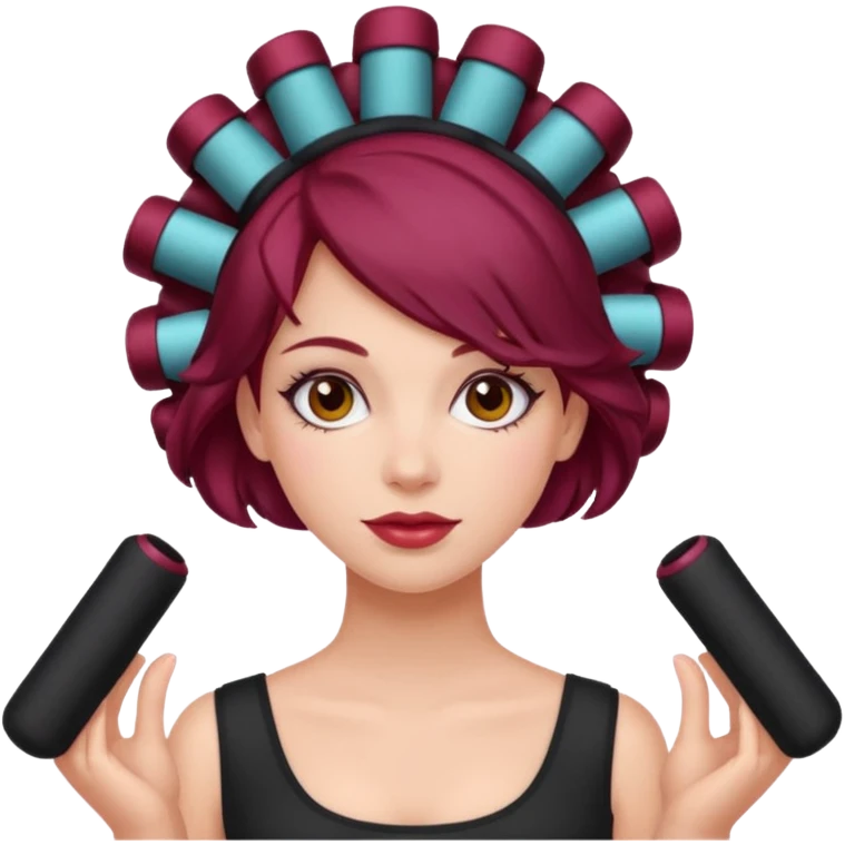 woman with burgundy hair rollers emoji