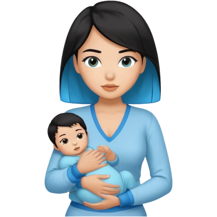 Black haired with baby blue ends, tan skin, and sexy outfit emoji