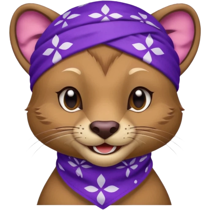 
Fossa animal in a purple bandana with white patterns on the forehead smiley emoji