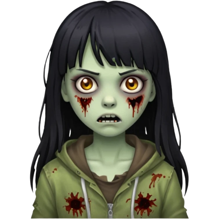 girl zombie with black long hair and bangs emoji