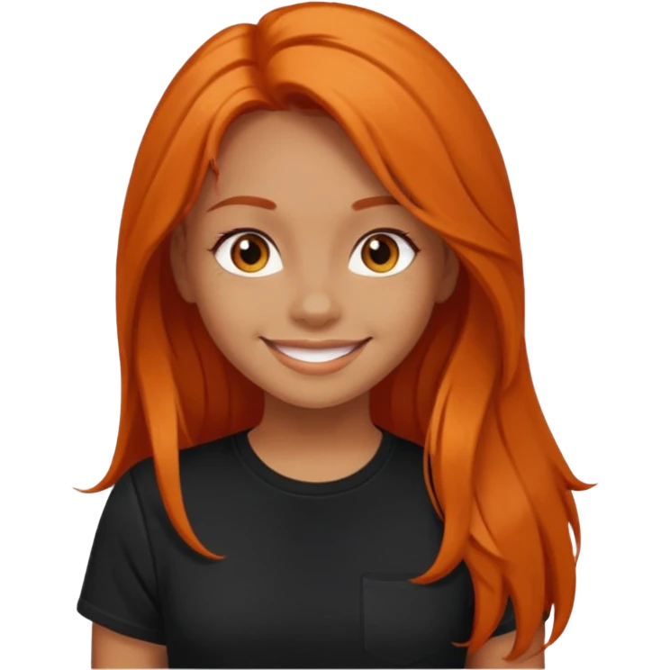 smiling girl with long dark orange hair and black t-shirt emoji