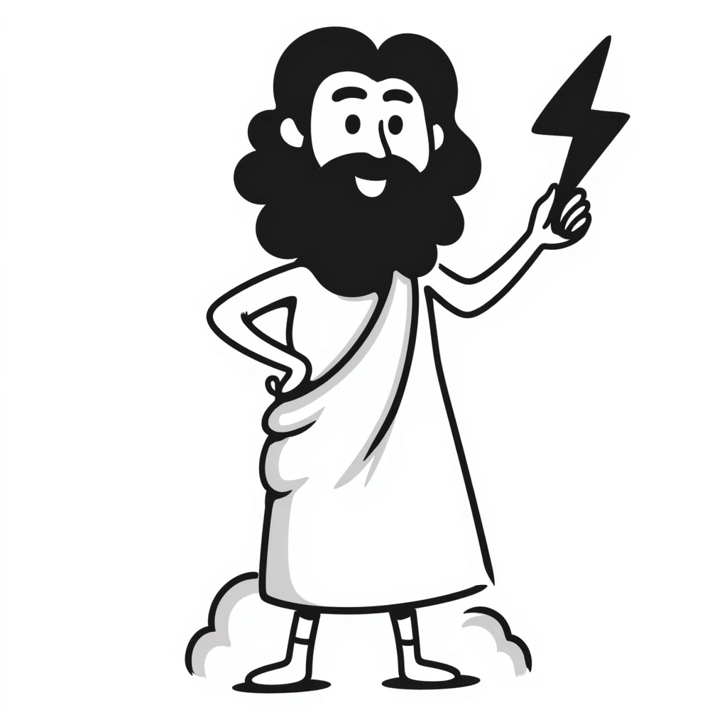 happy Zeus, the Greek god, hand-drawn doodle style emoji