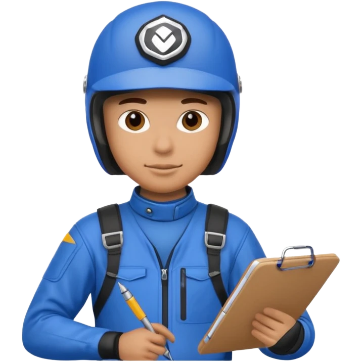 dirtbike rider in blue gear with clipboard emoji
