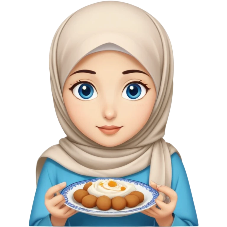 Turkish beautiful finish Konya girl blue eyes with hijab dress and does eating ramadan sahur emoji