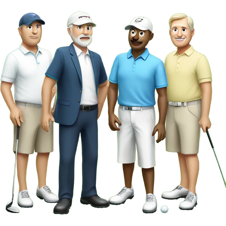 Three 50 year old white guys wearing golf clothes and cap on the golf course in Australia emoji