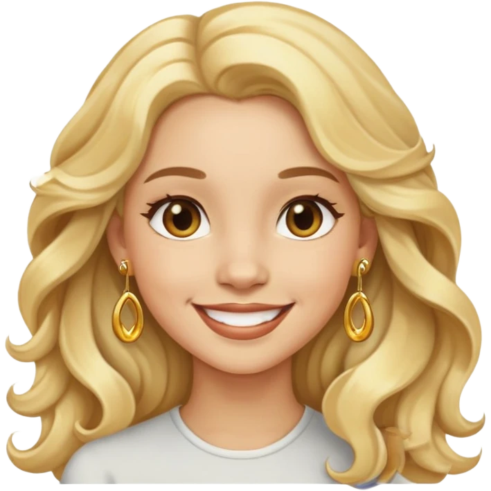 Girl showing happiness, light skin, long wavy blonde hair, gold earrings emoji
