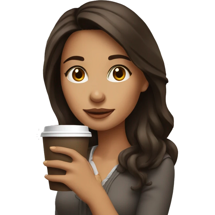 beautiful brunette girl drinks coffee emoji