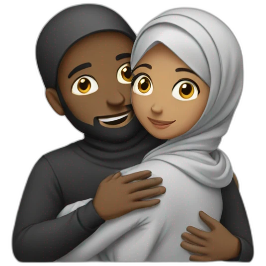 Hijab women and man hug black emoji