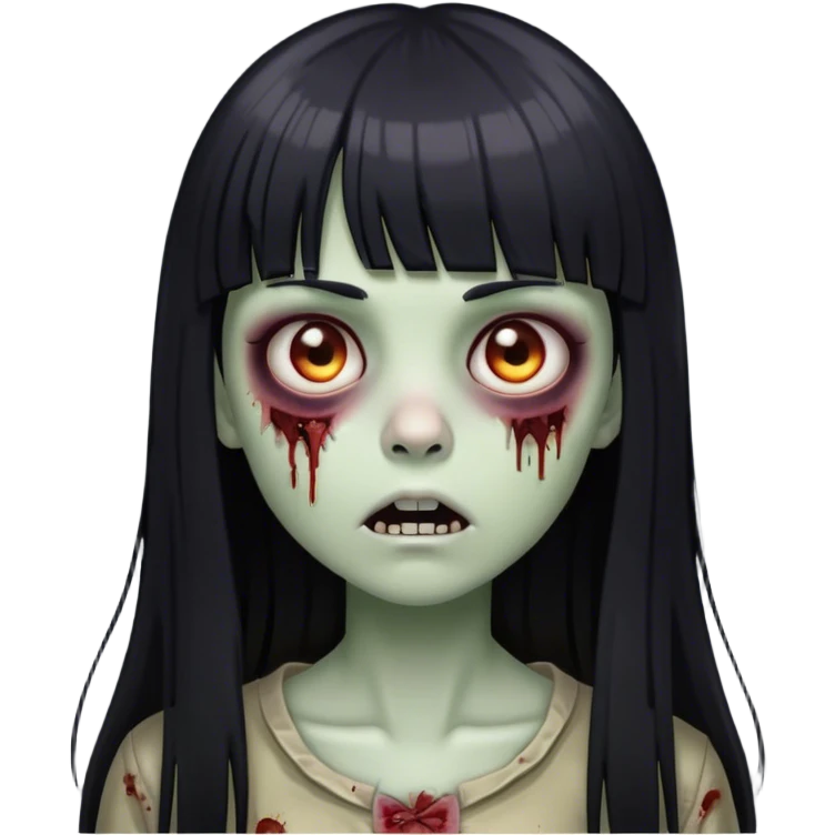 zombie girl with black long straight hair and bangs 🧟‍♀️ emoji