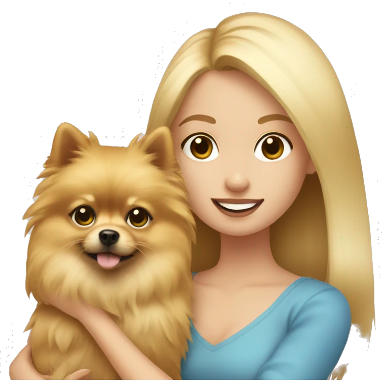 blonde hair girl holding a pomeranian  emoji