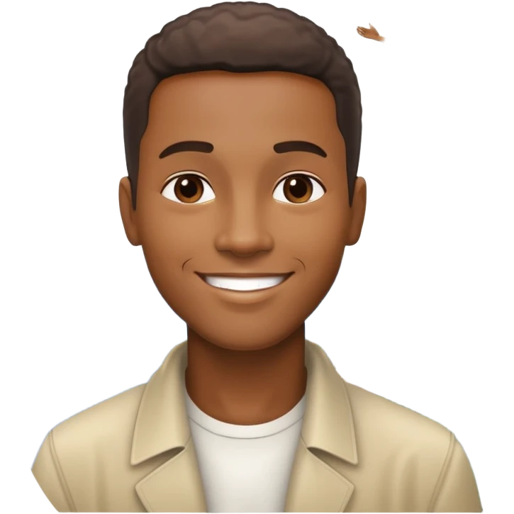 smiling black man with big teeth, standard male haircut, oval face, with Christ the Redeemer statue in the background, Rio de Janeiro, no glasses emoji