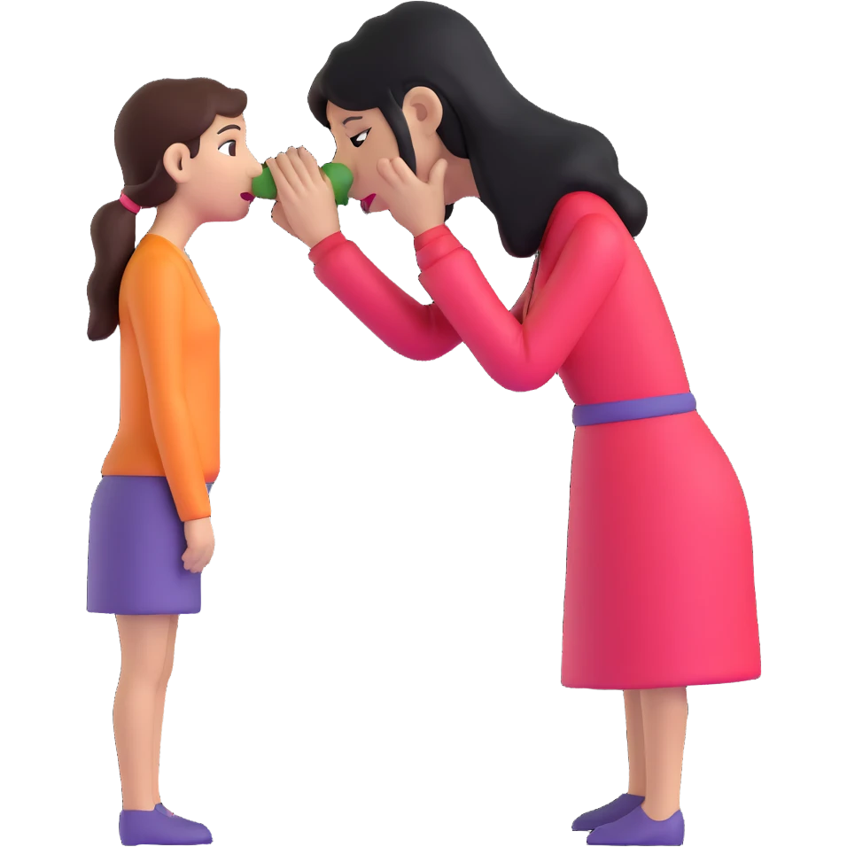woman bowing on a giant nose emoji