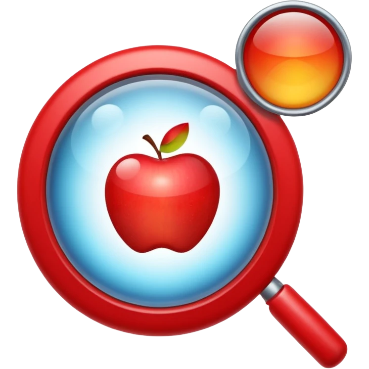 magnifying lens emoji style apple, lens positioned in bottom right, symbolizing searching emoji