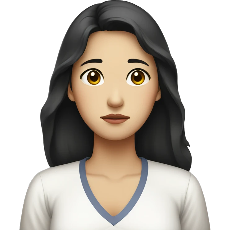 Sad expression Korean woman in her 30s, mother, black hair, white shirt, arms crossed emoji