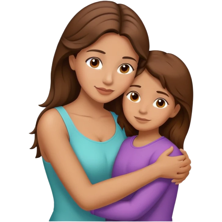 Hispanic mother and daughter brown hair hugging emoji