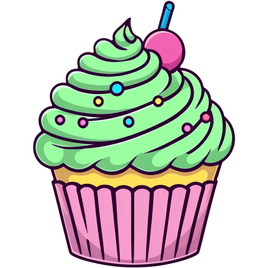 cute cupcake with swirled pink icing and colorful sprinkles emoji