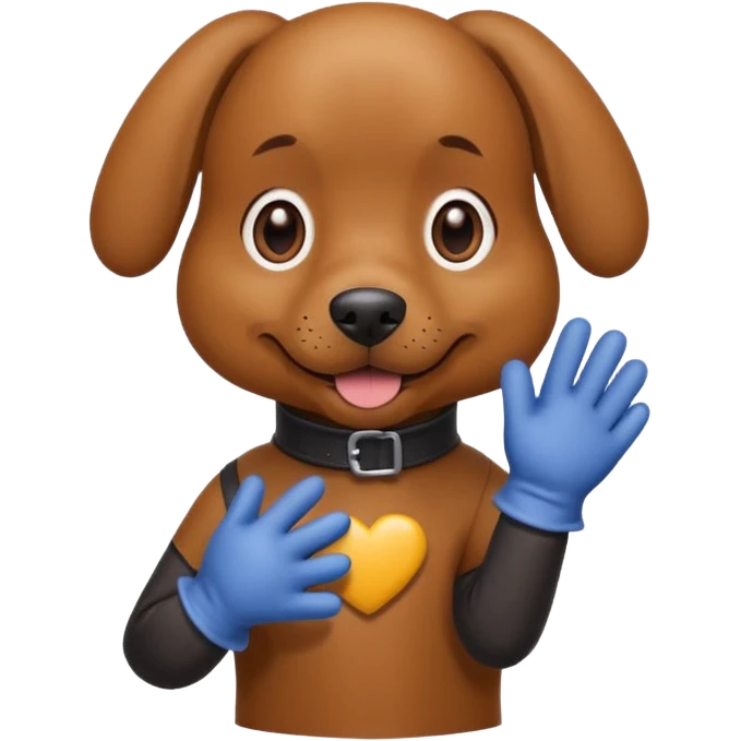 A brown dog wearing a gloves emoji