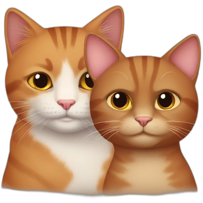 A red cat with brown eyes and a brown cat with brown eyes love each other emoji