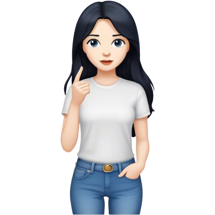 pale female with long black hair, wearing white shirt and blue jeans and converses emoji