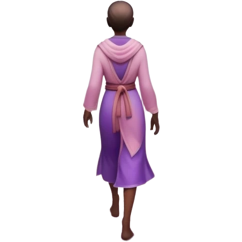 A small figure walks back across a foggy bridge, holding soft pink and purple orbs in each hand—symbolizing compassion and forgiveness. A gentle heart aura trails behind them, showing healing in motion. emoji