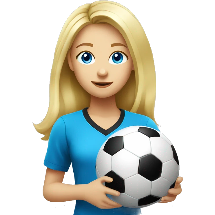 blonde girl blue eyes playing soccer full body emoji