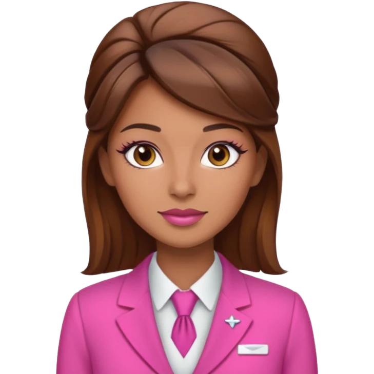Flight attendant with pink outfit tan skin brown hair with highlights pretty makeup emoji