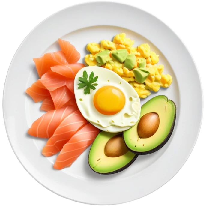 Breakfast plate with avocado, scrambled-eggs and smoked salmon emoji