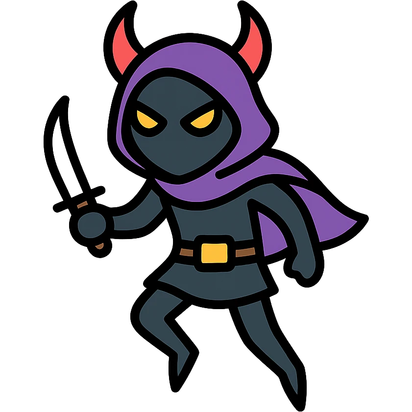 shadow demon rogue, mysterious, dark, agile, fantasy character, color outline icon style emoji