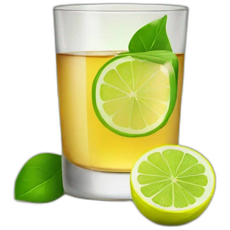 A single wiskey glass with a single slice of green lemon piece on it emoji