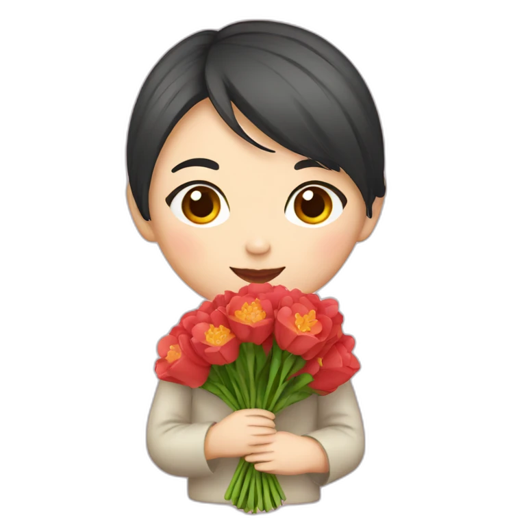 cute Chinese girl with bouquet emoji