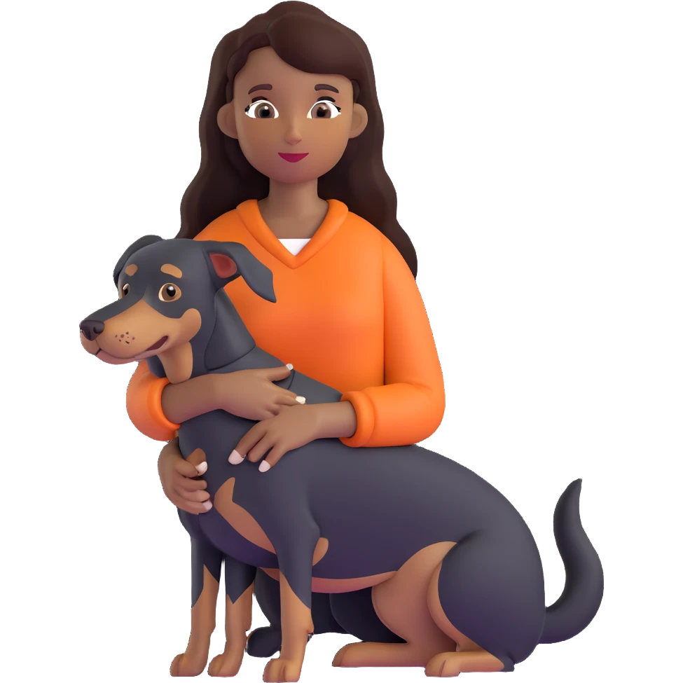 Black girl with long hair holding a Doberman dog emoji