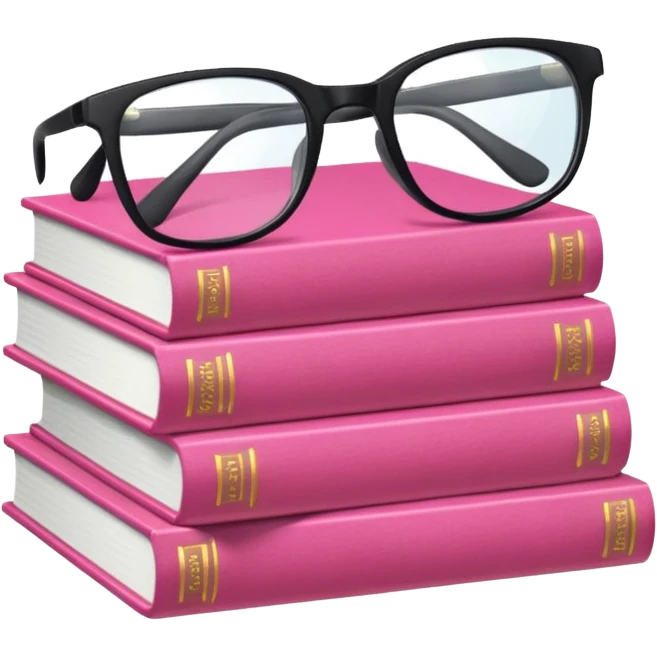 A pile of pink books with glasses on top emoji