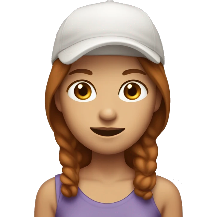 A slightly taned, very dark ginger/brown haired, woman with a cap saying “kiksagi” eating chocolate emoji