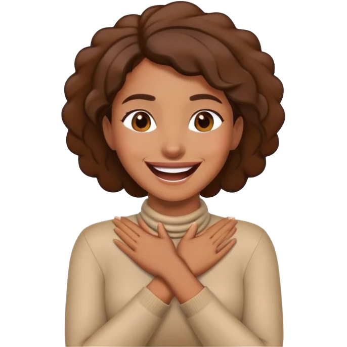 a brown woman with her hands crossed in front of her neck laughing emoji