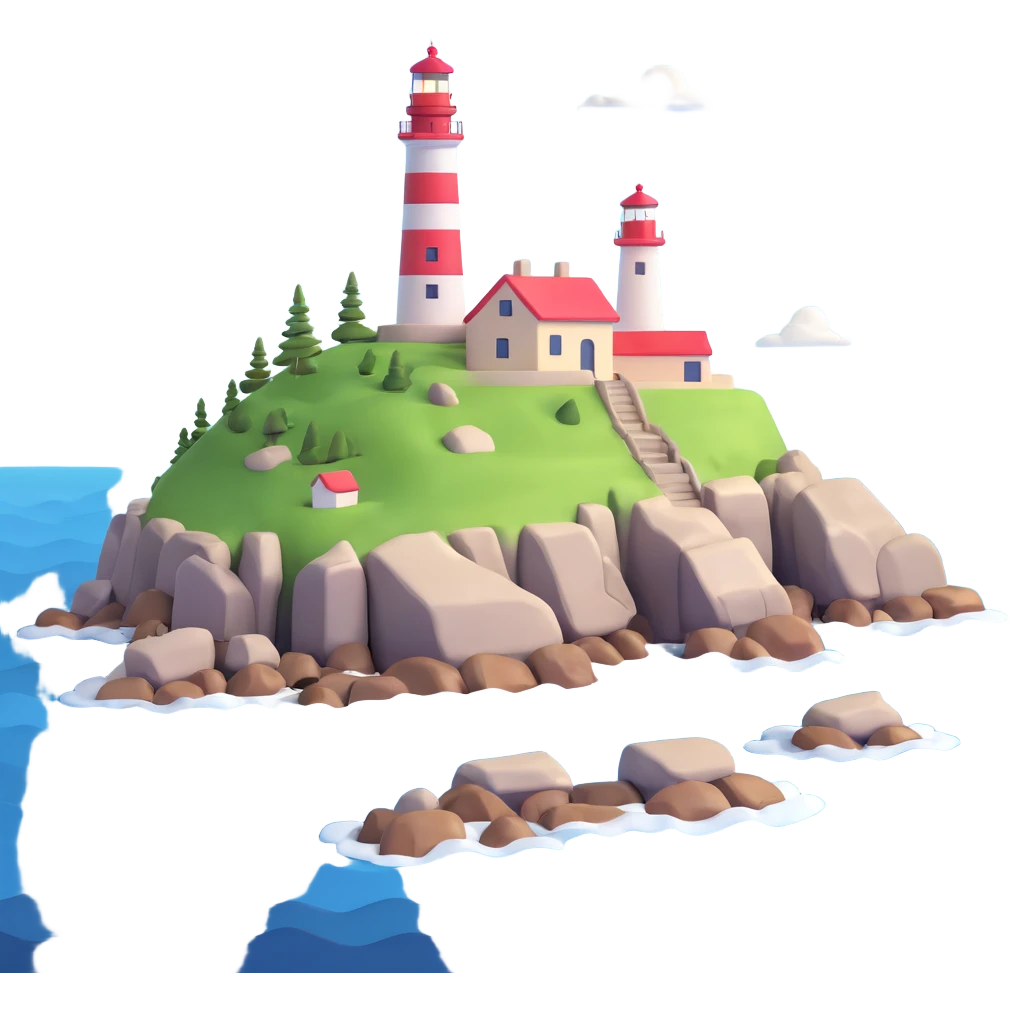coast with a lighthouse on rocky shore emoji