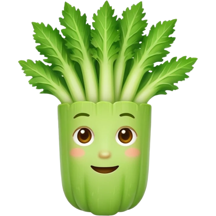 Friendly celery emoji avatar, cute and minimalistic style, warm eyes and gentle smile, flat design, soft shapes, clean modern look, highly recognizable at small sizes, centered composition, transparent or solid background, app icon quality. emoji
