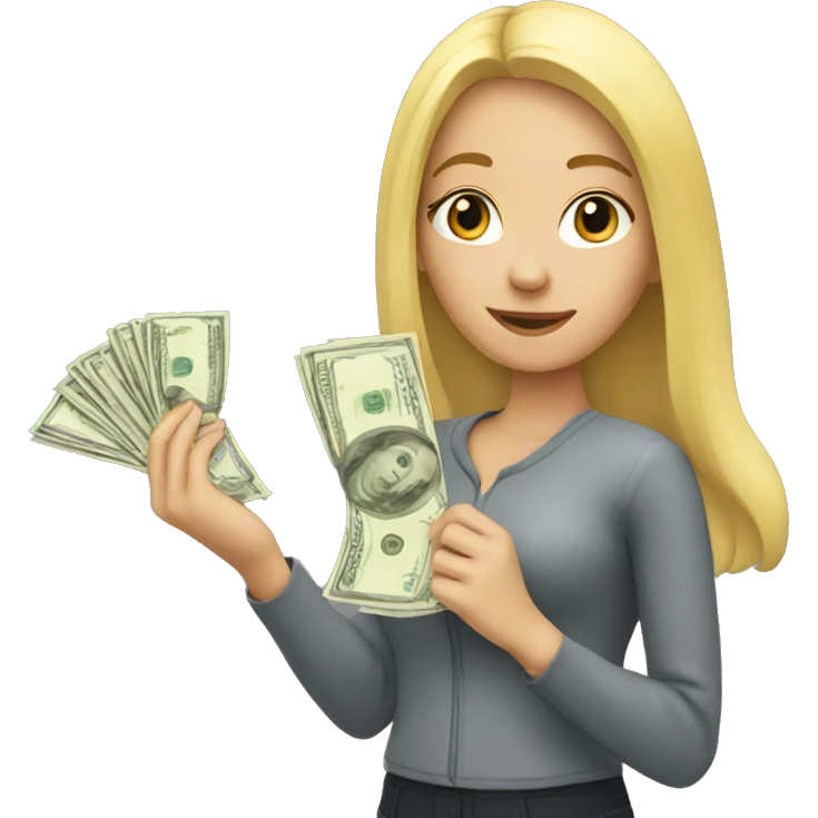 A blonde girl holding money emoji