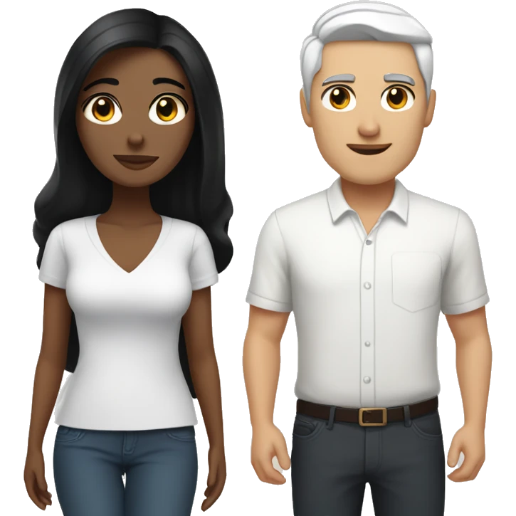 brunette woman with black hair and brown eyes with her white black-haired man architecture boyfriend emoji