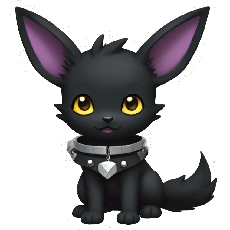 Dark Black Cute Punk Kawaii Eeveelution-Cute-Pokémon-fusion with a collar full body emoji