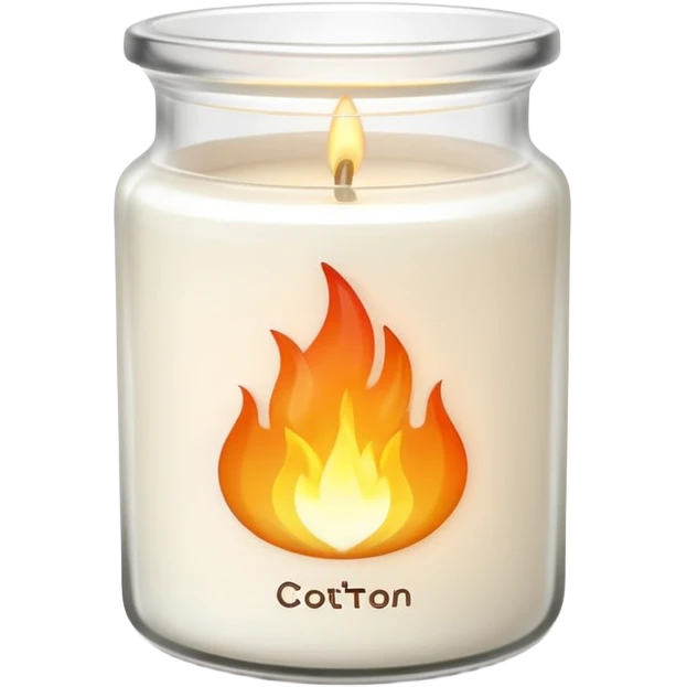 minimal flat emoji of a white scented candle in a glossy white glass jar with the label “cotton”, three visible flames, soft warm glow, clean vector style, elegant and modern, transparent background emoji