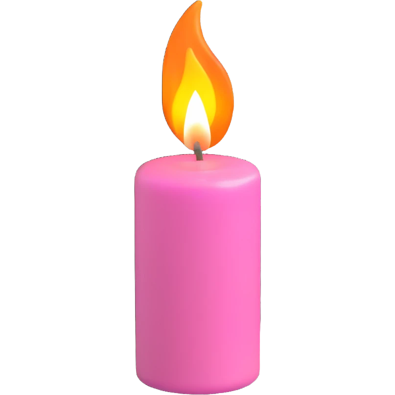 A pink candle with a flame on it, viewed from 10 degrees from above. emoji