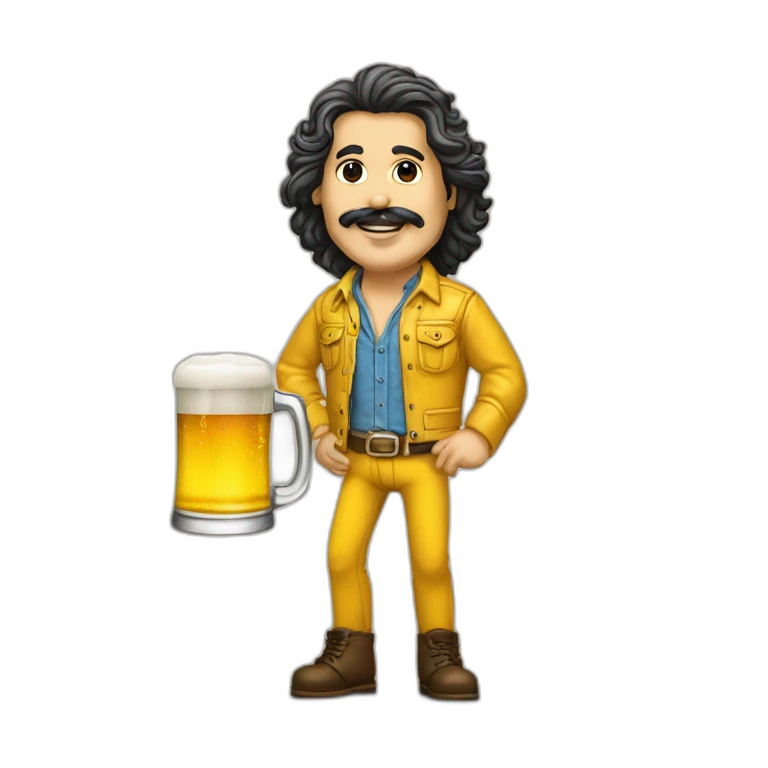 homem careca, amarelo, camisa led Zeppelin, bebendo cerveja emoji
