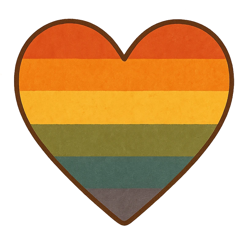 pride heart, simple shapes, warm color palette, rainbow pride theme emoji