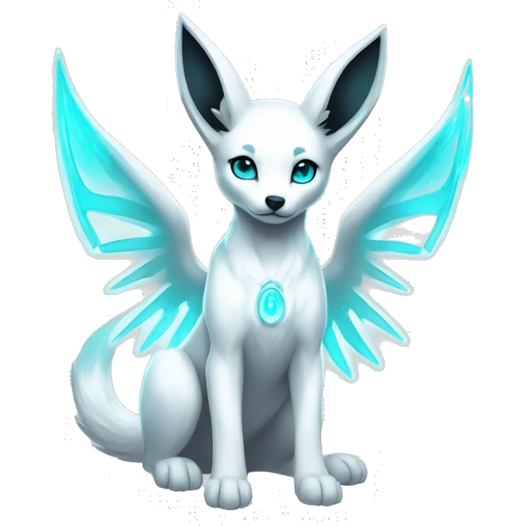 Shiny White Angelic Godly Ethereal Electric Albino Umbreon. cyan eyes and cyan markings. Golden Anubis-rings. full body emoji