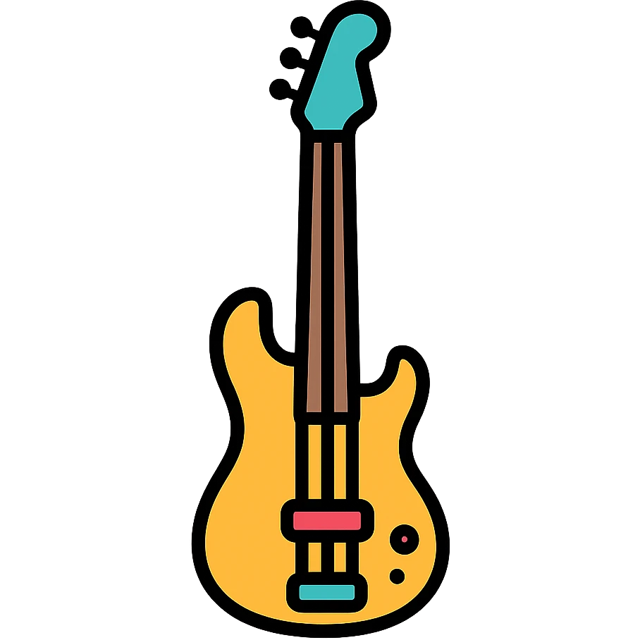 electric bass guitar icon with color and black outlines emoji