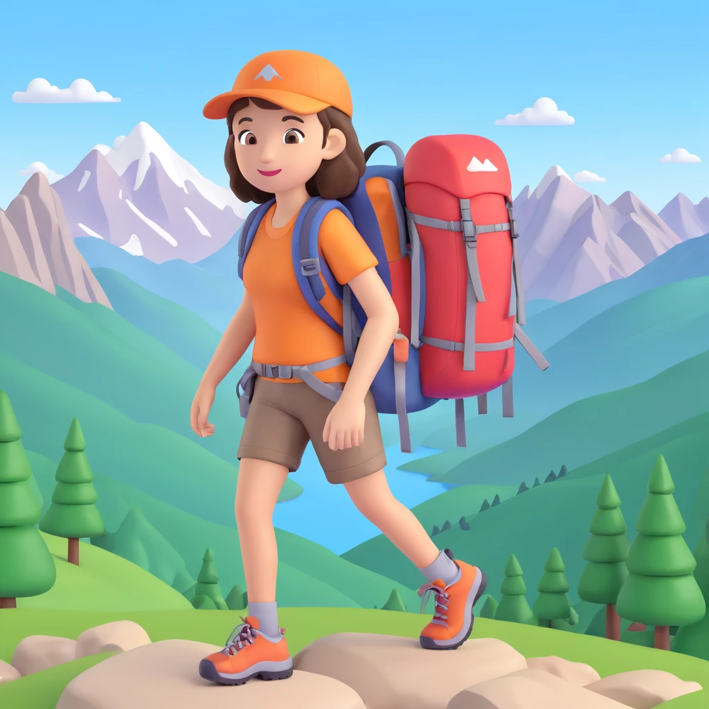 girl back packing mountains in background, close up pose emoji